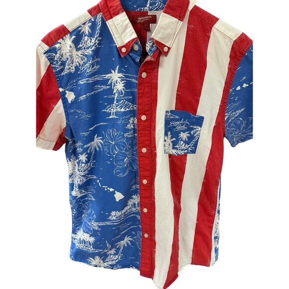 🌸3/$15🌸Americana Red White & Blue Men’s Button Up Shirt sz Small - Picture 2 of 5